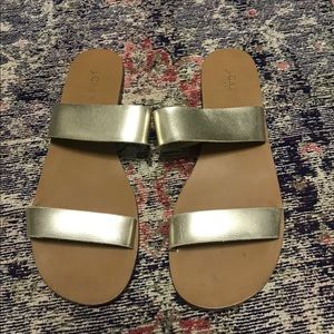 J.Crew Metallic Gold Two Strap Slide Sandals
